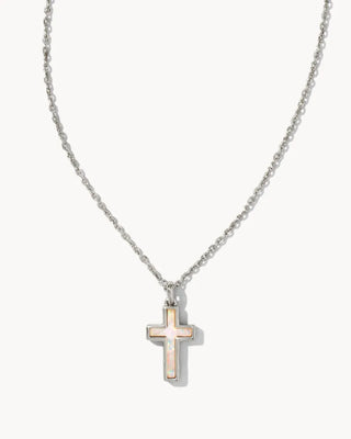 Cross Pendant Necklace In White Kyocera Opal