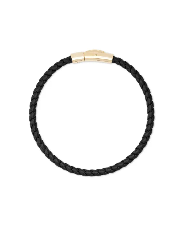 Evans 18k Yellow Gold Vermeil Corded Bracelet In Black Leather