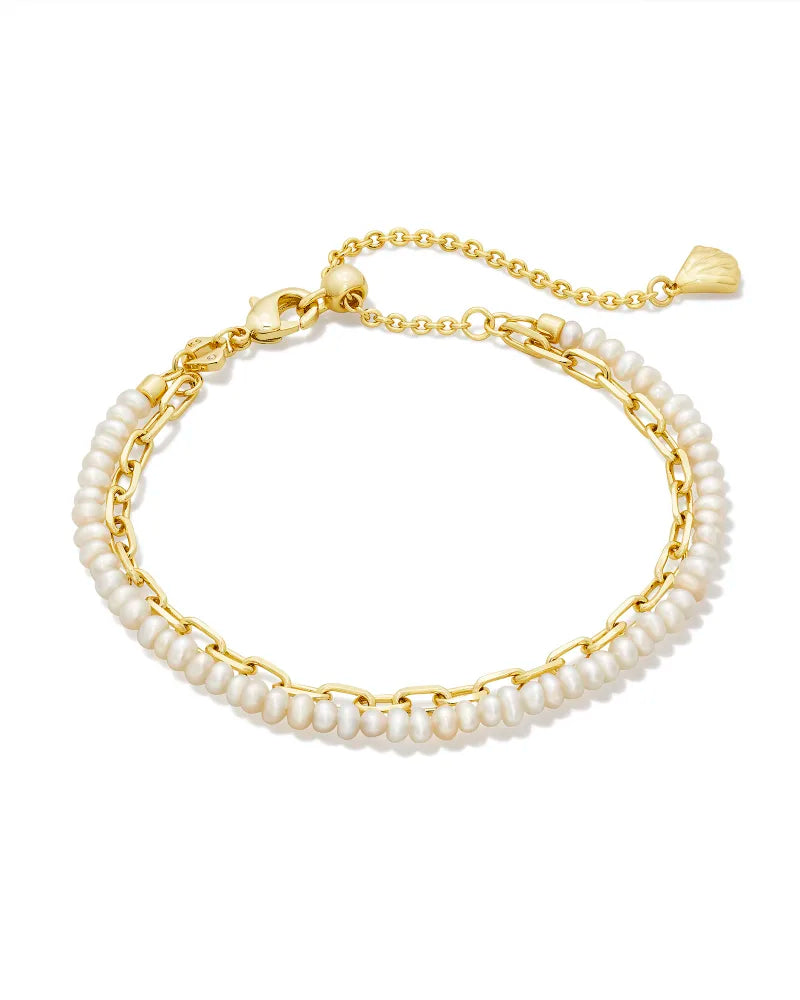 Lolo Gold Multi Strand Bracelet In White Pearl