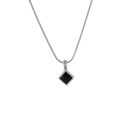 Black Onyx Adjustable Diamond-Shaped Pendant Necklace