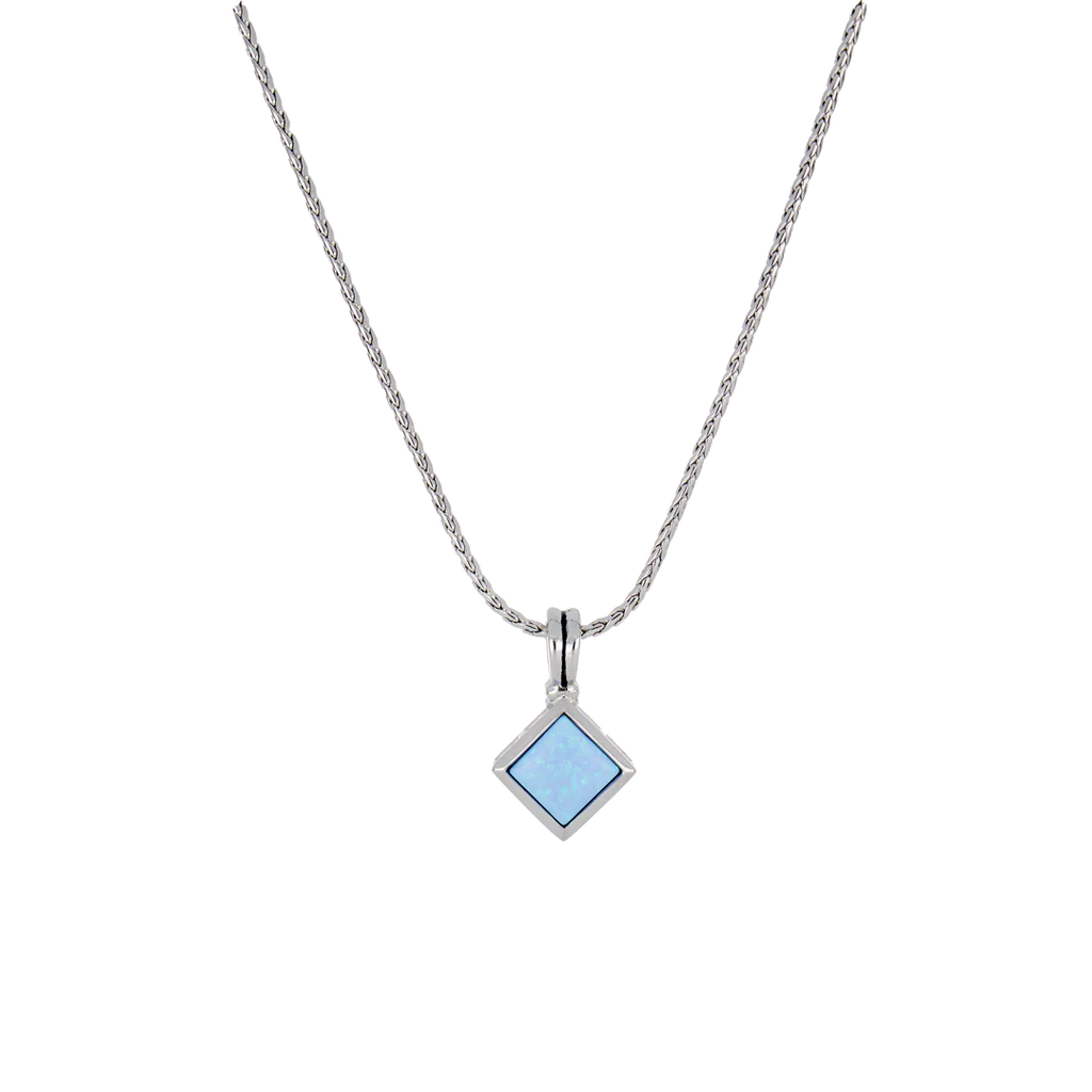 Blue Opal Adjustable Diamond-Shaped Pendant Necklace