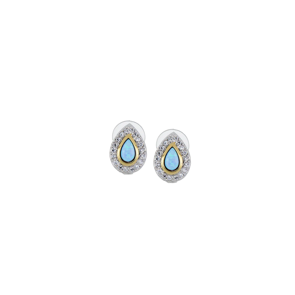 Pear-Shaped Two-Tone Post Earrings - With Pavé