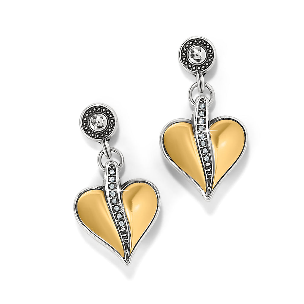 Precious Heart Two Tone Post Drop Earrings