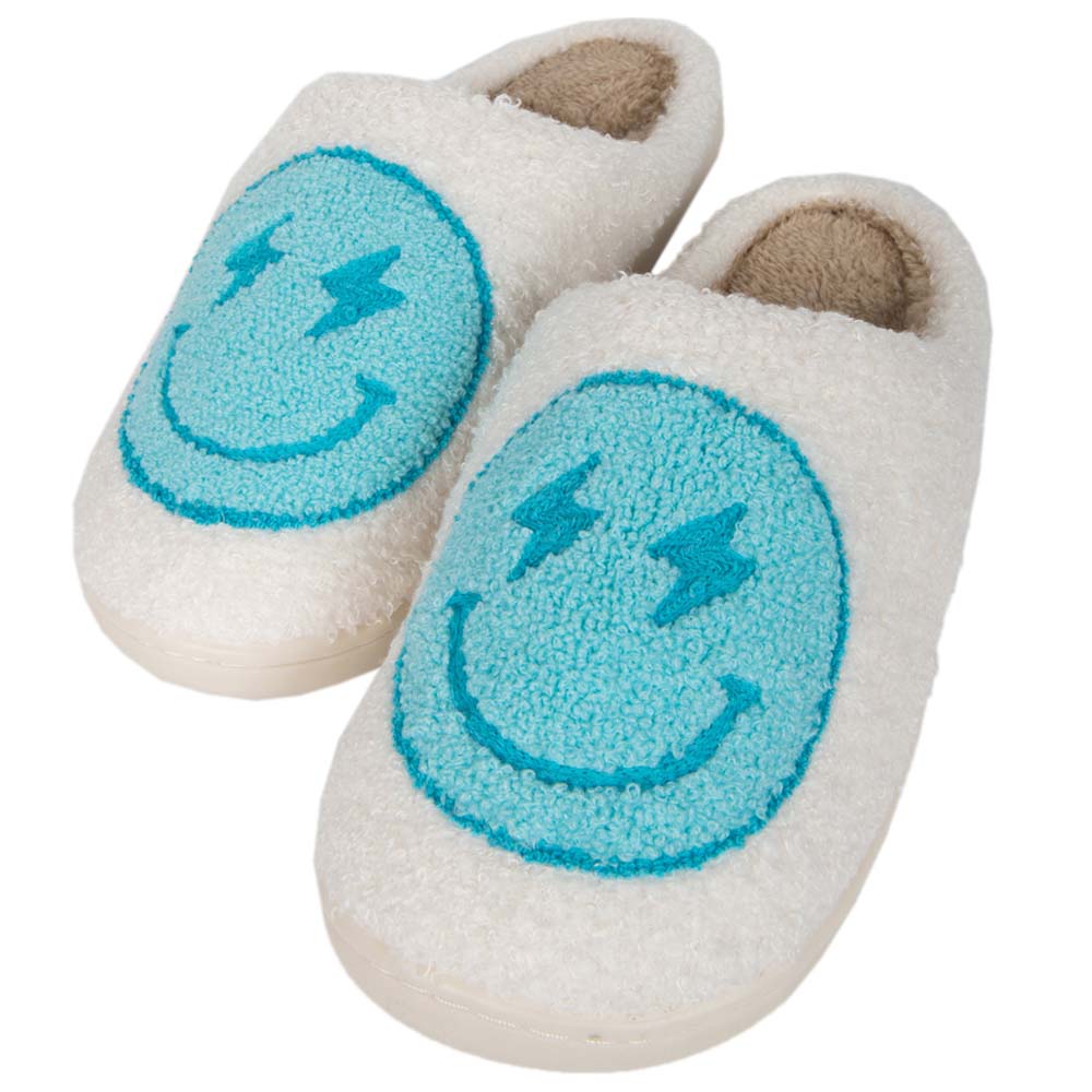 Turquoise And White Lighting Happy Slippers