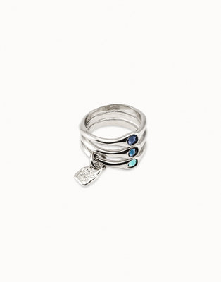 Triple ring with blue crystals